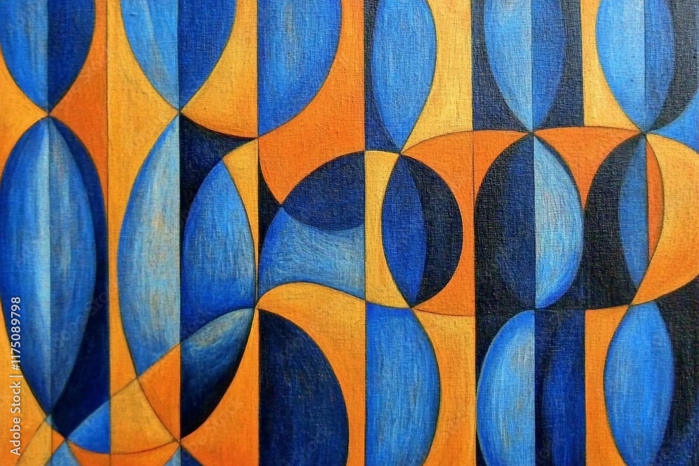 Leinwandbilder A mesmerizing pattern composed of striking blue and orange shapes, presenting a vibrant interplay of colors and forms that energizes the viewer.