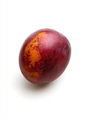 Obraz premium Ripe red plum isolated on white, studio shot, food photography, healthy eating.