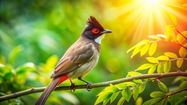 Red-eyed Bulbul Bird on Tree Branch, Thailand - Wildlife Photography