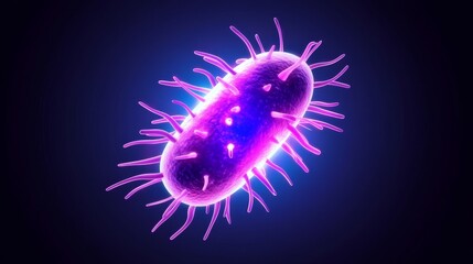 Detailed Microscopic View of a Prokaryotic Cell - Microscopic image showcasing a prokaryote's intricate structure, highlighting its single-celled nature, unique morphology, vibrant color, and detailed