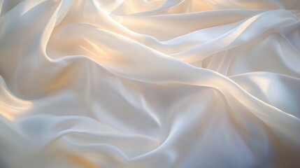 Fototapeta premium Beautiful draped white satin fabric with soft folds and a luxurious sheen, providing a perfect festive background for anniversary designs