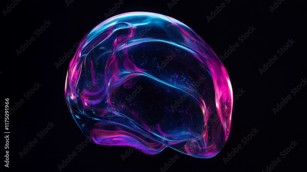 Wall mural macro glass 3d y2k render abstract bubble. transparent glassmorphism modern texture. holographic cur