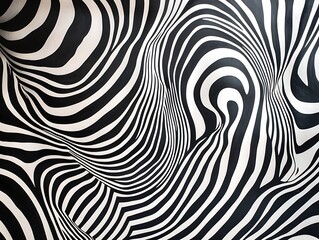 Abstract Black and White Wavy Line Patterns Creating Optical Illusions and Depth, Perfect for Modern Backgrounds, Artistic Projects, and Design Elements