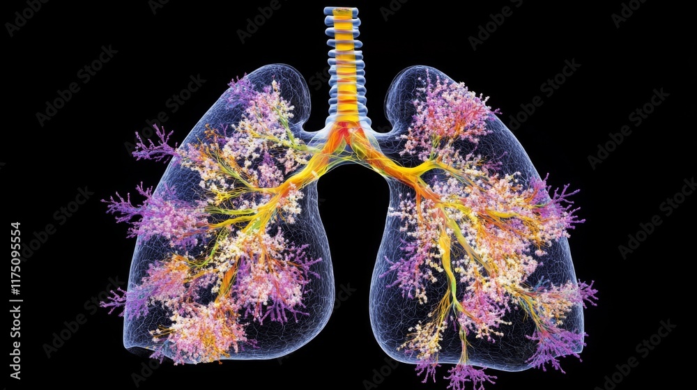 Leinwandbilder a vibrant, artistic rendering of the human lungs with visible airways and alveoli, highlighted with 
