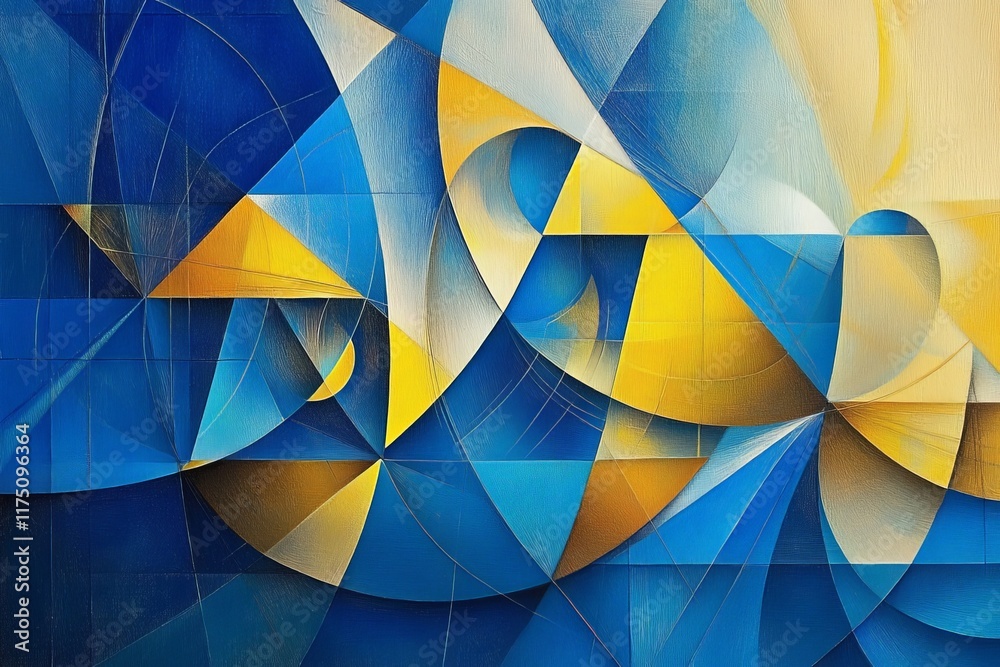 Aufkleber This abstract artwork features geometric shapes in vibrant blue and yellow hues, creating a dynamic composition that evokes a sense of movement and tranquility.