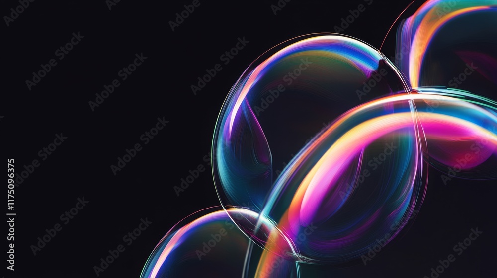 Canvas Prints glowing soap bubbles isolated on black background. abstract soapy random spheres 3d brutalism design