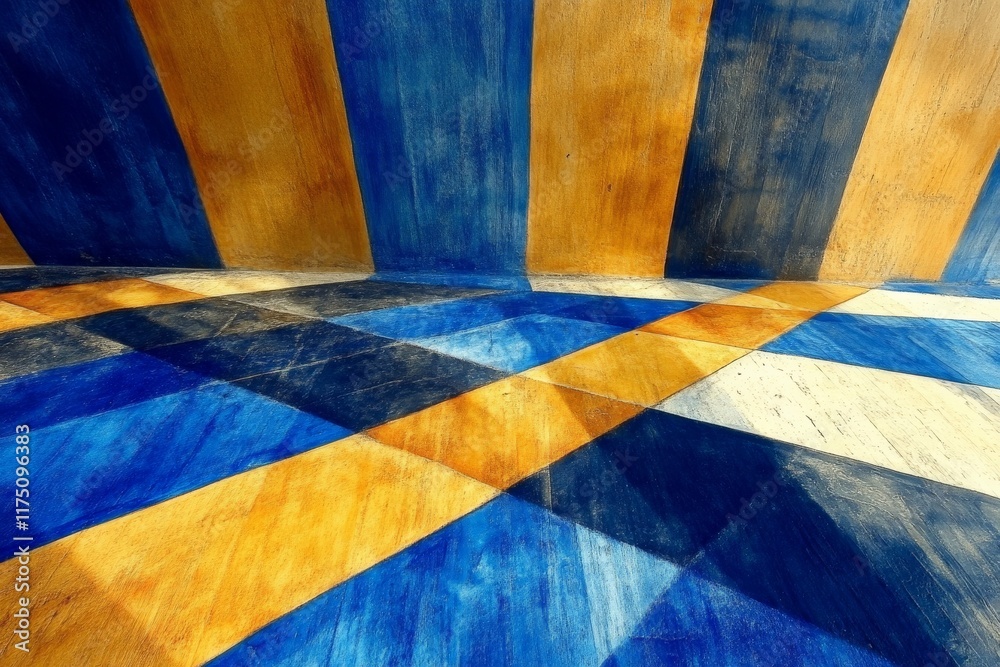 Aufkleber This image showcases a colorful floor with striking geometric patterns, inviting the viewer to explore the interplay of colors and shapes in a vibrant and striking manner.