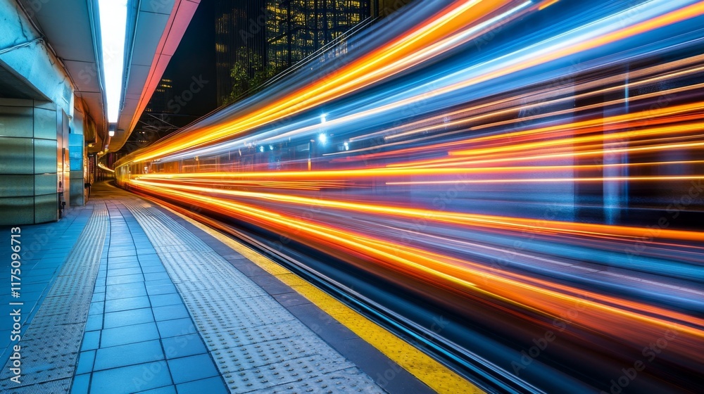 Poster A vibrant light streak speeding through a futuristic grid-like space, creating an illusion of rapid movement and light-speed travel through a digital landscape