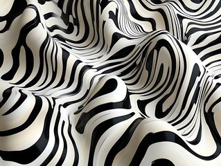 Abstract Black and White Wavy Line Patterns Creating Optical Illusions and Depth, Perfect for Modern Backgrounds, Artistic Projects, and Design Elements
