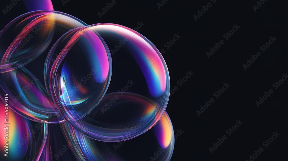 Canvas Prints glowing soap bubbles isolated on black background. abstract soapy random spheres 3d brutalism design