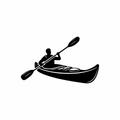 A strong, bold silhouette of a person kayaking.