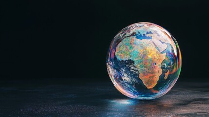 Earth Day Environment Concept - Globe Glass Glowing isolated on black background. Abstract planet sphere in Space 3d brutalism design