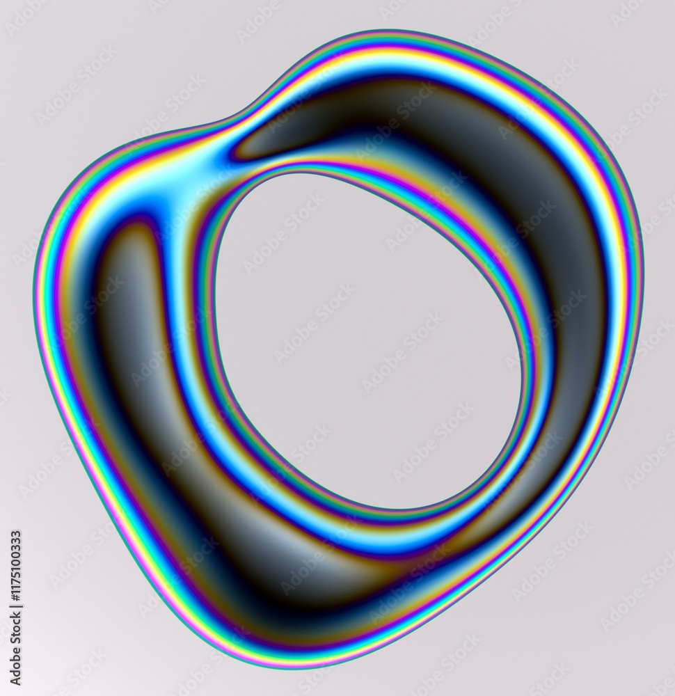 Poster holographic liquid substance of oval shape with a hole in the middle on a white background. 3d illus