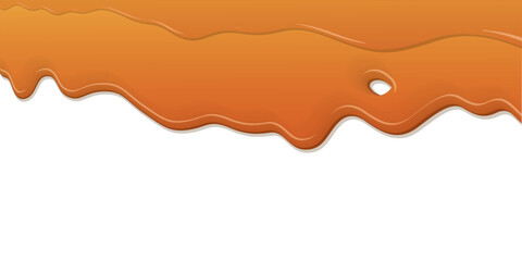 Melted caramel syrup pouring on white background graphic illustration have blank space.