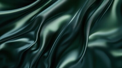 Fototapeta premium Dark green satin silk background with smooth, flowing folds and a glossy texture, perfect for elegant design or text placement in a flat lay view
