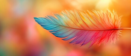 Obraz premium Colorful feather floats, blurred background, nature scene, design element