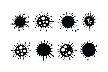 Collection of black ink splats, brash, stock, on white background
