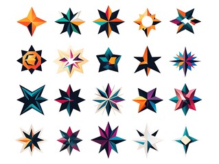 Obraz premium Abstract Star Icon Set Featuring Black and Gold Designs with Modern, Elegant, and Luxurious Styles for Branding, Decorations, and Digital Projects