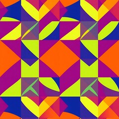 Vibrant Geometric Pattern: Bold and bright, this abstract design features a seamless repeat of intersecting shapes in a dynamic interplay of color and form. Perfect for modern backgrounds, textiles.