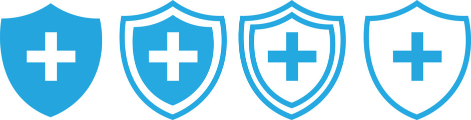 Obraz premium Shield with cross icon set. safety health shield vector illustration.