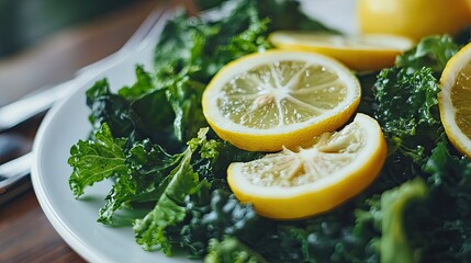 Fresh Lemon Slices atop a Bed of Kale Salad