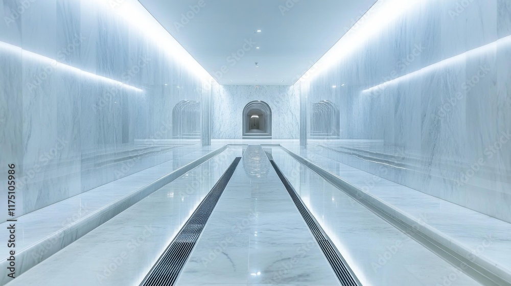 Aufkleber A well-lit subway tunnel with tracks running through it, showcasing the clean, modern design of the space, with subtle reflections from the polished walls and floor