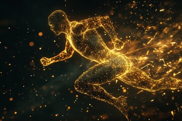 Dynamic athlete in glowing particles  a cinematic representation of speed and energy