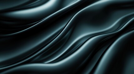 Obraz premium Flat lay of dark green satin fabric with shiny, wavy folds, offering a smooth and luxurious background with space for text or web design