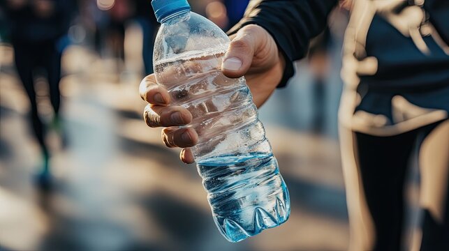 A runner holds a bottle of refreshing water