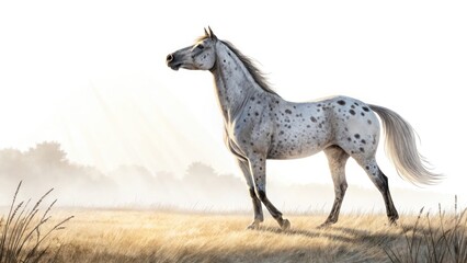 Fototapeta premium Majestic Appaloosa horse standing proudly in a sunlit meadow