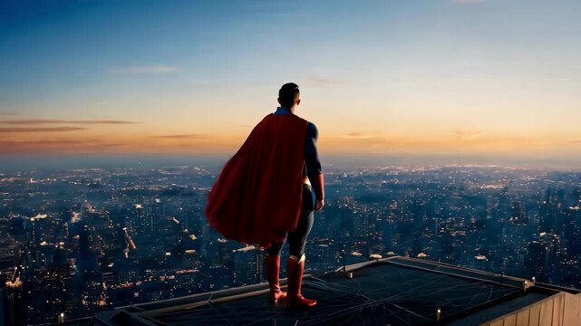 superhero looking at city