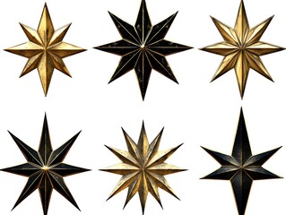 Obraz premium Abstract Star Icon Set Featuring Black and Gold Designs with Modern, Elegant, and Luxurious Styles for Branding, Decorations, and Digital Projects