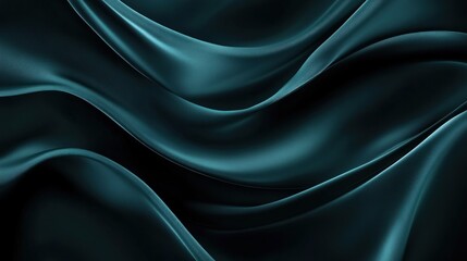 Fototapeta premium Luxurious dark green satin silk background featuring soft, wavy folds and a smooth, shiny texture, with ample space for text and design