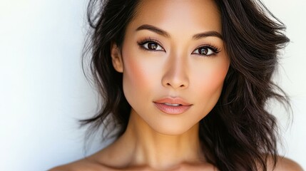 Fototapeta premium Beautiful Woman with Long Dark Hair and Makeup