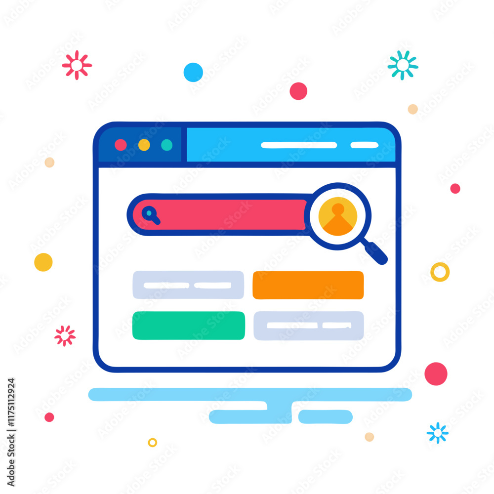Poster Website search interface featuring a colorful design with a search bar and user profile icon for easy navigation