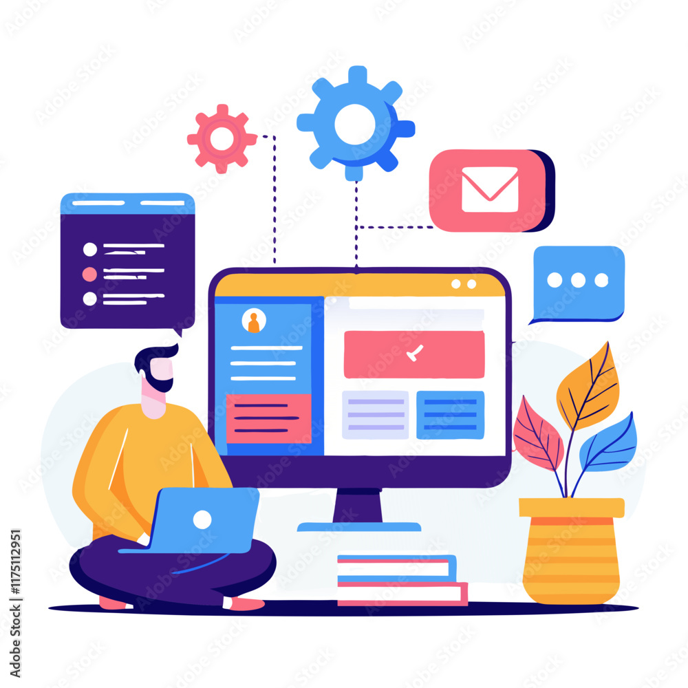 Aufkleber Creative web development with programming concepts and digital tools in a modern workspace environment