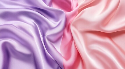 Obraz premium Panoramic satin fabric background in pink and purple tones, with smooth folds and a shiny texture, ideal for weddings or festive web designs