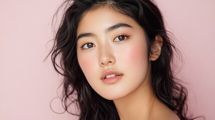 Fototapeta premium A Young Woman With Dark Hair And Clear Skin