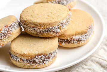 alfajores cookies with condensed milk, dulche de leche