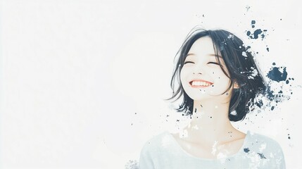 Watercolor Illustration of a Smiling Woman with Black Hair