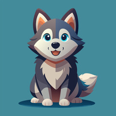 Cute husky puppy sits happily.