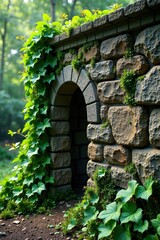 Naklejka premium Overgrown vines crawling up a crumbling stone wall, nature, entwined, ruin