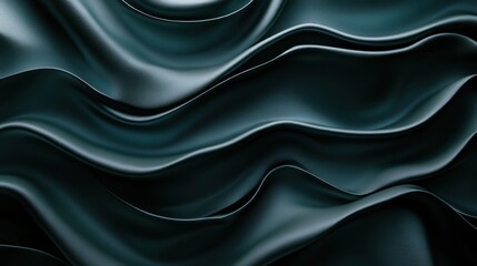 Obraz premium Shiny dark green satin fabric with wavy folds and smooth textures, offering a luxurious, wide background for text and design use