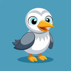 Cute cartoon seagull smiles broadly.