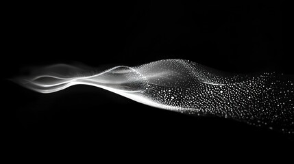 Abstract white wave of light particles on black background