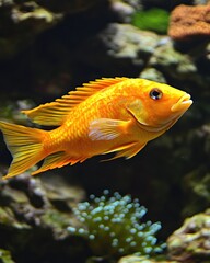 Obraz premium A vibrant orange fish swimming in a natural aquatic environment.