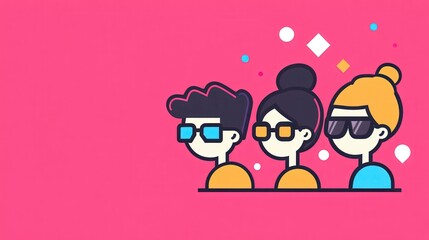 Stylish Cartoon Friends Wearing Sunglasses Pink Background Trendy Illustration