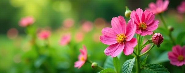 Obraz premium Soft focus of verdolaga flowers in bloom amidst lush green foliage, soft focus, garden blooms