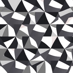 Abstract Geometric Pattern: Monochromatic Black and White Triangles. A seamless, repeating pattern of sharp, angular shapes in shades of black, white, and grey. Ideal for modern design projects. 