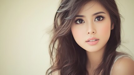 Fototapeta premium Portrait of a Young Woman with Long Brown Hair